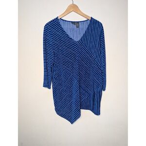 Chicos Travelers Collection Blue White Stripe Asymmetrical Tunic Top 3 16 Travel